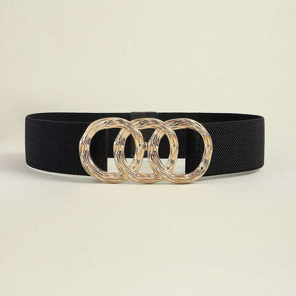 Sculpted Zinc Alloy Buckle Fashionable Wide Elastic Belt - Très Elite