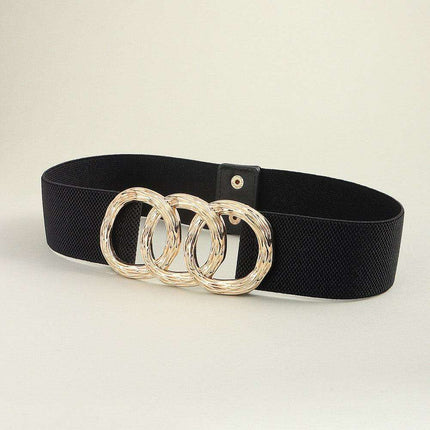 Sculpted Zinc Alloy Buckle Fashionable Wide Elastic Belt - Très Elite