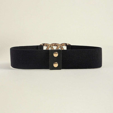 Sculpted Zinc Alloy Buckle Fashionable Wide Elastic Belt - Très Elite