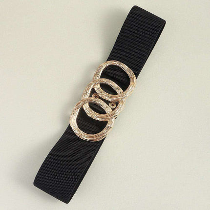 Sculpted Zinc Alloy Buckle Fashionable Wide Elastic Belt - Très Elite