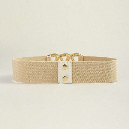 Sculpted Zinc Alloy Buckle Fashionable Wide Elastic Belt - Très Elite