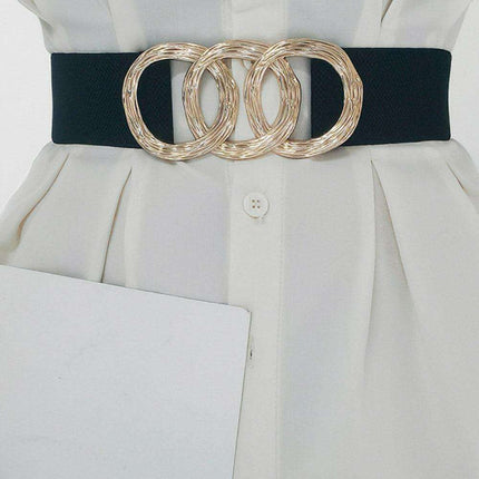 Sculpted Zinc Alloy Buckle Fashionable Wide Elastic Belt - Très Elite