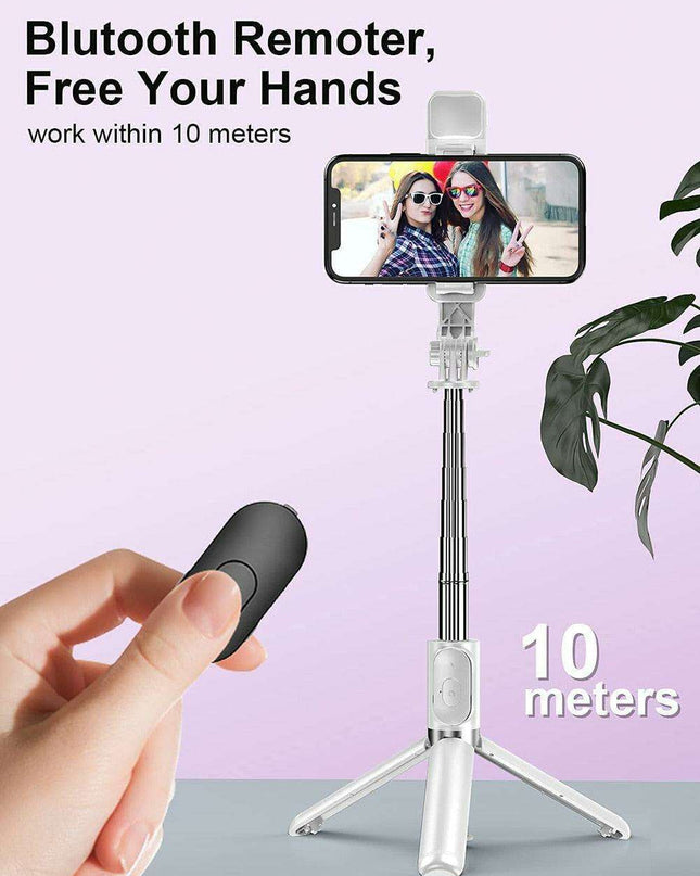 Versatile Wireless Tripod Selfie Stick with Bluetooth Remote, 360° Rotation, and Built-in Fill Light - Compatible with Android & iOS