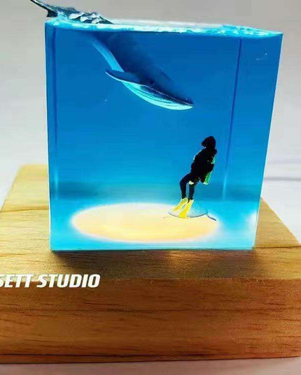 Aquatic Dreamscape LED Night Light - Shark and Whale Resin Glow Lamp