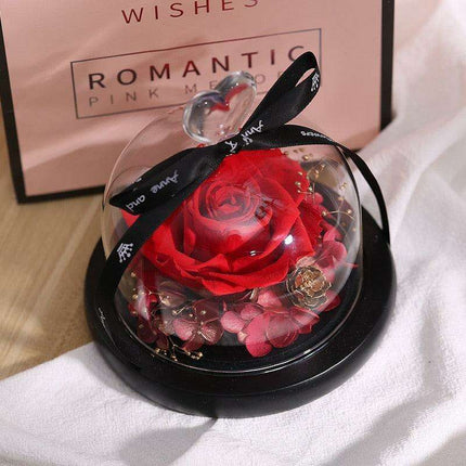 Timeless Romance: Preserved Real Rose in Illuminated Glass Dome
