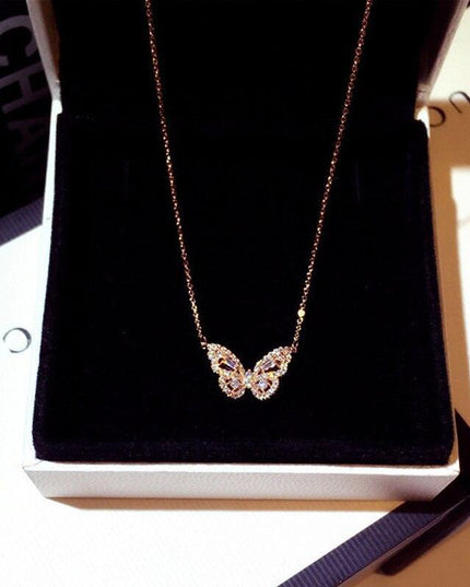 Elegant Rose Gold Butterfly Pendant Necklace with Dazzling Cubic Zirconia Accents