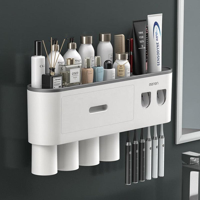 Magnetic Toothbrush Holder with Automatic Toothpaste Squeezer