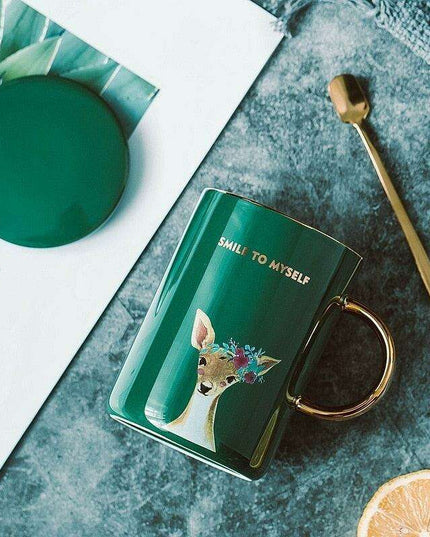 Vintage Charm Ceramic Mug Set with Lid & Spoon - Elevate Your Beverage Moments