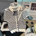 Striped Summer Knit Pullover for Women with Bowtie Accent - Stylish Short Sleeve Top