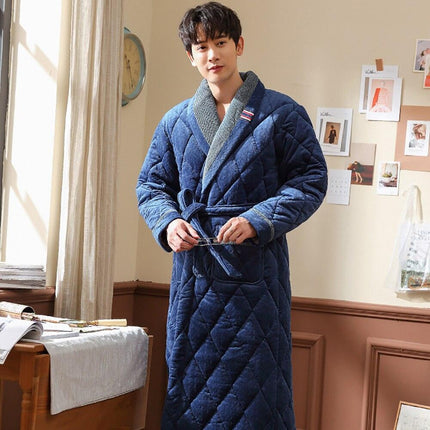 Men's Luxury Terry Plaid Winter Robe - Botanica Collection