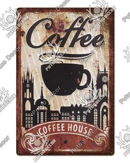 Retro Coffee Shop Metal Sign - Nostalgic Wall Art for Home Décor and Gifting