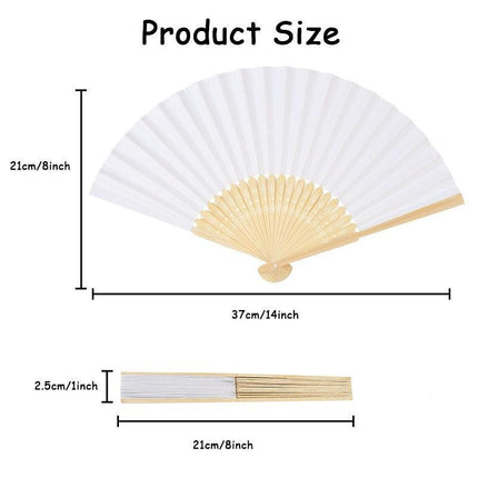 Elegant White Bamboo Handheld Fans - Premium Paper Fans Set for Weddings and Events