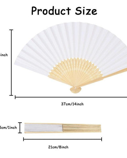Elegant White Bamboo Handheld Fans - Premium Paper Fans Set for Weddings and Events