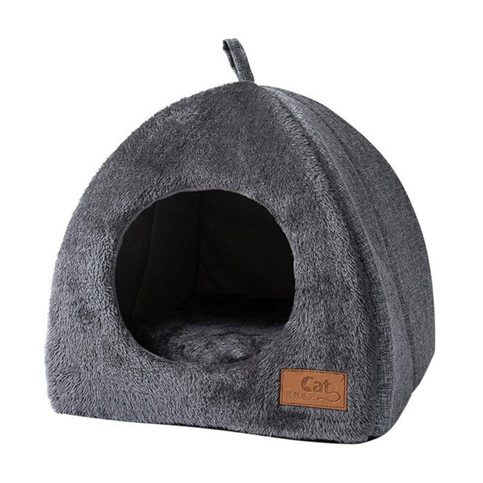 Cozy Gray Plush Pet Cave Bed for Small Dogs and Cats