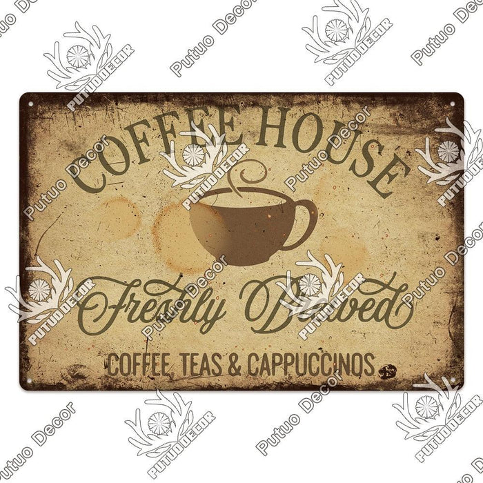 Vintage Coffee Metal Sign with Distressed Retro Charm for Kitchen, Cafe, or Bar