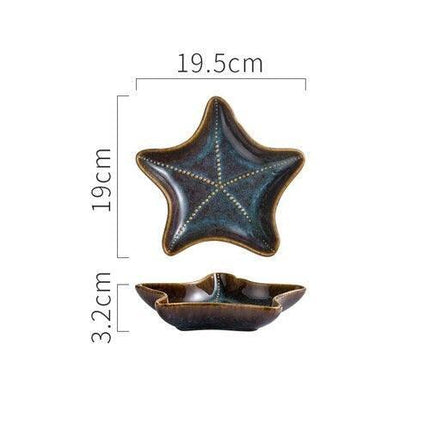 Elegant Japanese Botanical and Ocean-Inspired Ceramic Plates - Unique Irregular Design for Sophisticated Dining