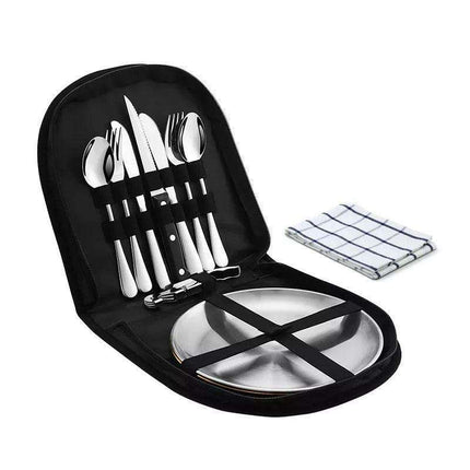 Compact Picnic Dining Set for Two - Durable Stainless Steel with Colorful Cloth Kit