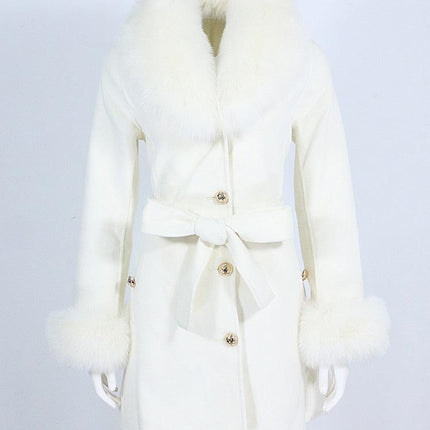 Luxurious Wool-Cashmere Coat with Fox Fur Accents
