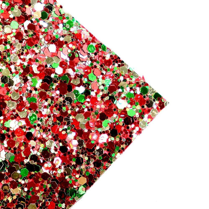 Festive Red Green Gold Chunky Glitter Fabric Roll - 30x134cm