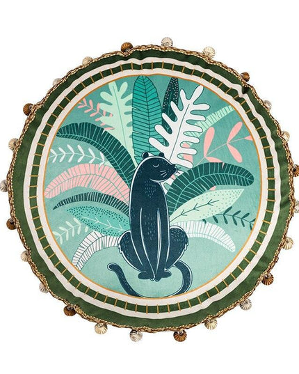 Reversible Velvet Cushion Cover with Lush Greenery and Moss Motif