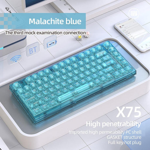 82 Keys Gamer Mechanical Keyboard Bluetooth-compatible Transparent Crystal Gaming Keyboard 2.4G RGB Light Hot Swap for Laptop PC-0-Très Elite-China-White-Jellyfish Axis-Très Elite