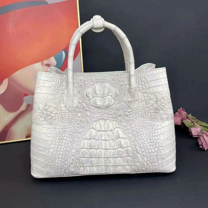 Exquisite Limited Edition White Crocodile Leather Handbag - Luxurious Choice