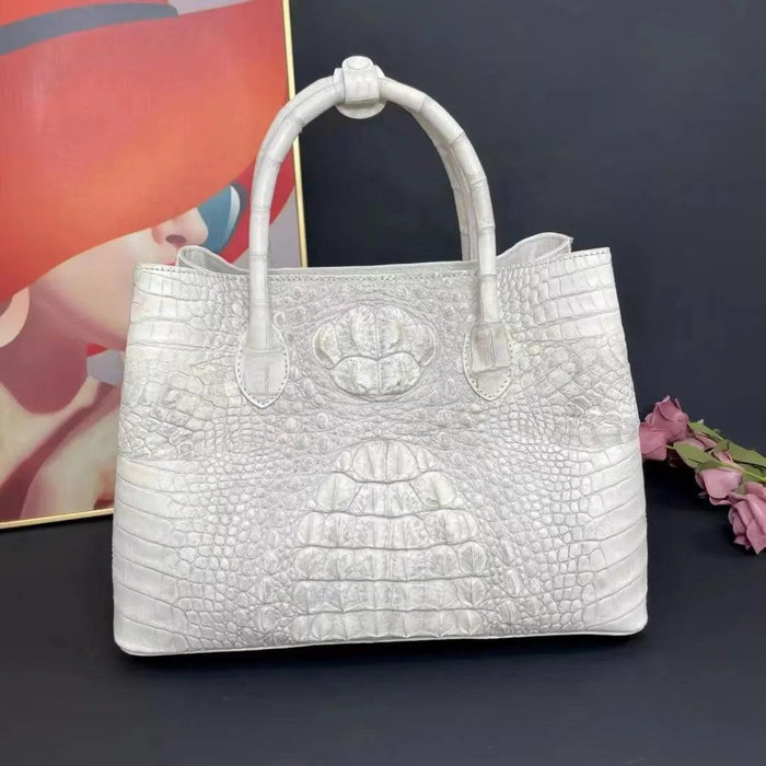 Opulent Himalayan White Crocodile Skin Handbag - Limited Edition Luxury Choice