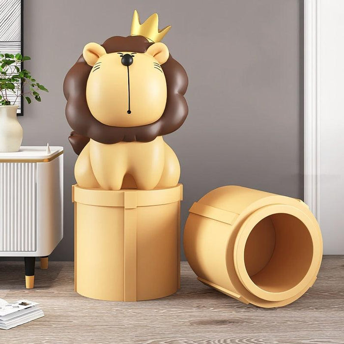 Nordic Lion Floor Decor with Cartoon Animal Storage Rack