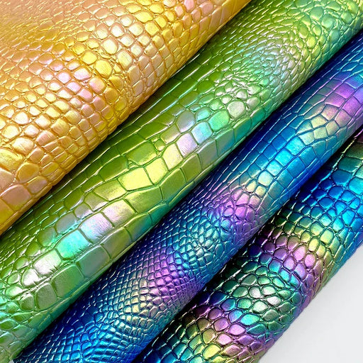 Embossed Holographic Crocodile PU Leather Crafting Fabric