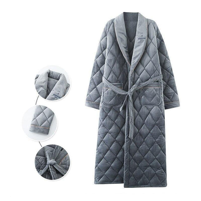 Plush Comfort Plus Size Men's Cotton Flannel Bathrobe for Winter Relaxation