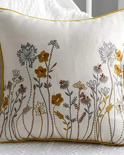 Chic European Garden Floral Embroidered Cotton Cushion Cover - Classic Home Decor Accent