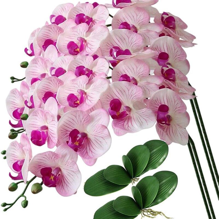 Elegant 40-Inch Artificial Phalaenopsis Orchid Flower Stems Bundle with Butterfly Accents