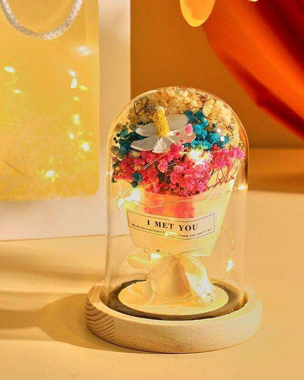 Timeless Elegance: Illuminated Preserved Rose in Glass Dome - A Symbol of Eternal Love