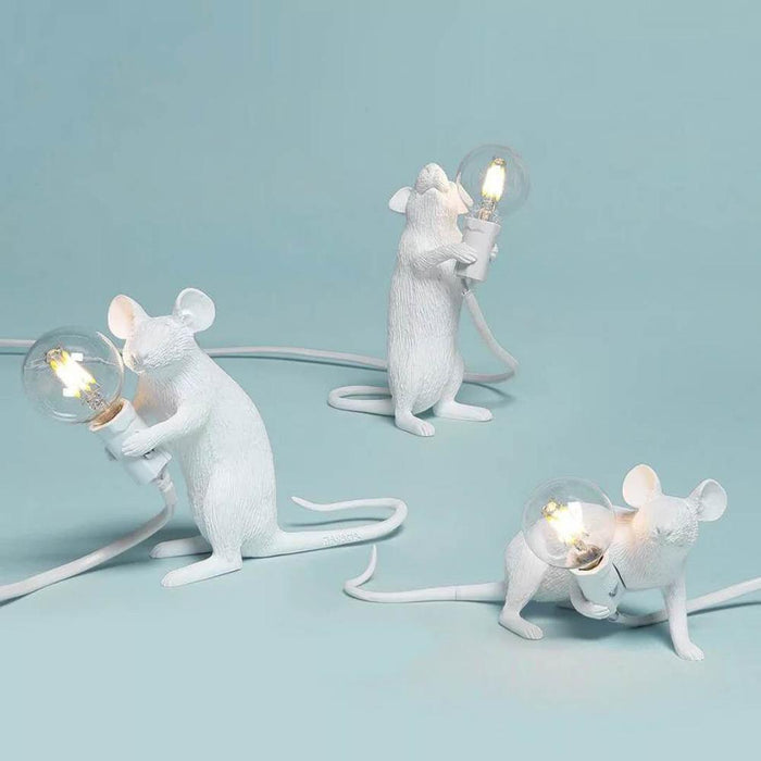 Whimsical Resin Mouse LED Table Lamp - Handmade Nordic Design