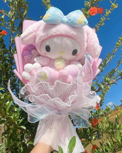 Sanrio Character Plush Doll Bouquet - Cute My Melody, Kuromi, Cinnamoroll & Kt Cat Gift Set