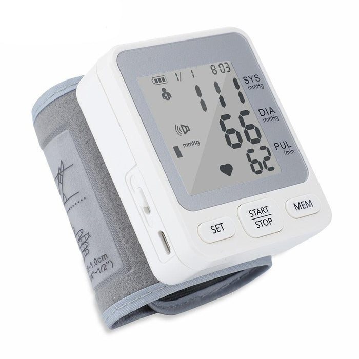 Wireless Voice-Assisted Wrist Blood Pressure Monitor with Automatic Compression and USB Charging Ability