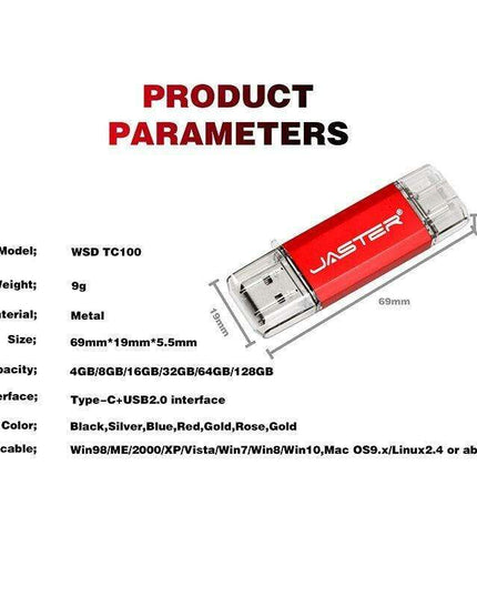 Premium 2-in-1 Type-C USB Flash Drive - Golden Metal Design with High-Speed Data Transfer and Enhanced Security