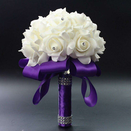Glamorous Rhinestone-Embellished Silk Rose Wedding Bouquet