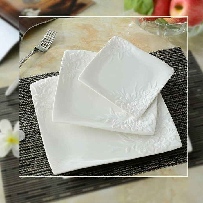 Elegant Flower Stamped Ceramic Dinner Plate Set for Stylish Dining
