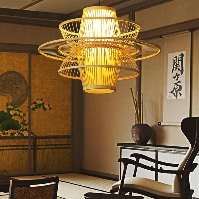 Bamboo Hand-Woven Ceiling Chandelier for Home and Garden Decor