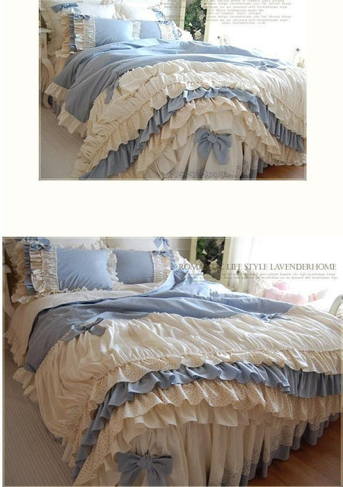Luxurious Botanica Ruffle Lace Princess Bedding Set - Queen Size, 100% Cotton