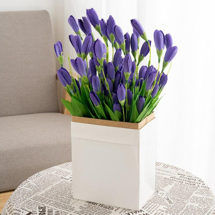 Heads Beautiful Purple Mini Artificial Tulip Flowers Silk Bouquet