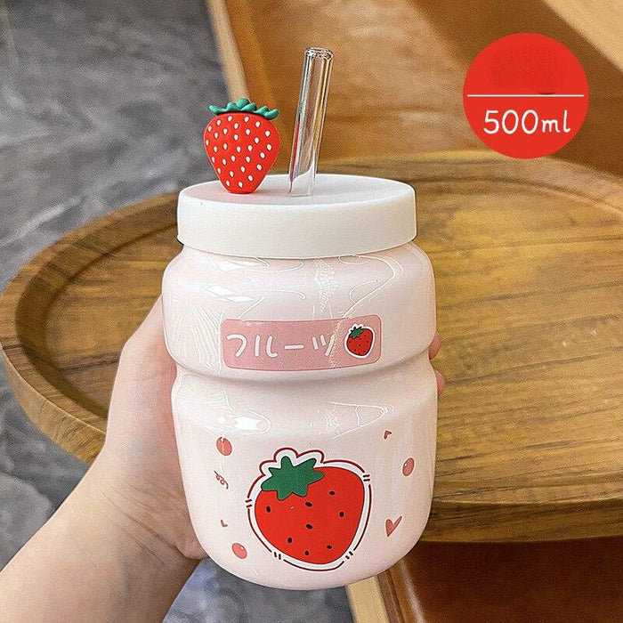 Adorable Ceramic Cartoon Cup with Straw - 500ml Capacity for Home and Office
