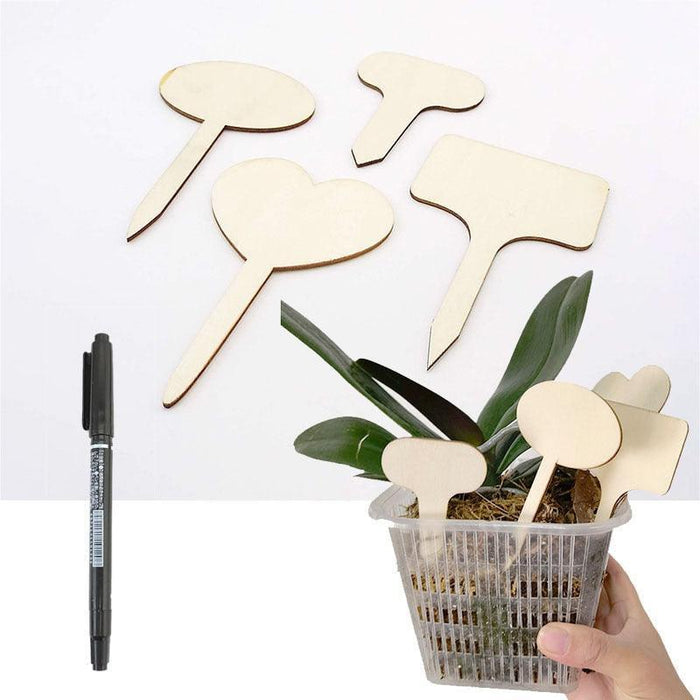 Eco-Friendly Wooden Plant Tags Set - 10 T-Type Labels with Marker Pen