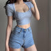 Summer Chic Square Neck Short Sleeve Women's Crop Top Tee for Versatile Styling