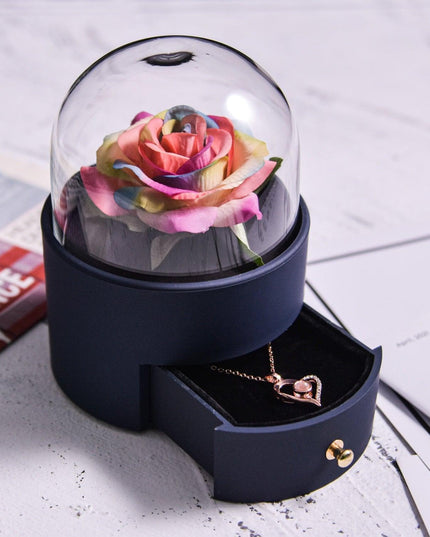 Timeless Elegance: Preserved Rose Jewelry Box Gift Set with Complimentary Necklace