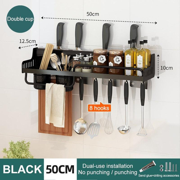 Aluminum Wall-Mounted Kitchen Storage Rack with Chopsticks Holder