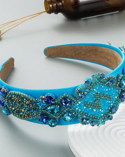 Sparkling Blue Rhinestone Turban Headband - Chic Hair Accessory for Effortless Elegance