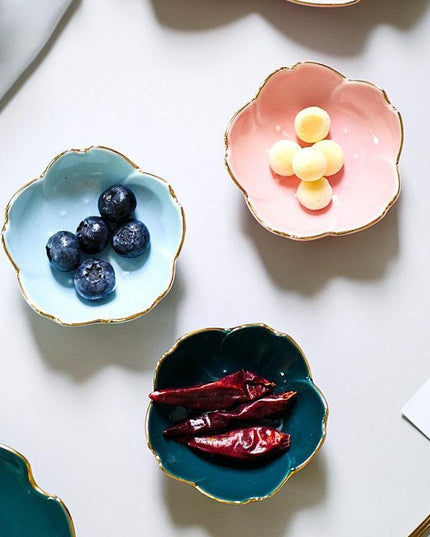 Elegant Cherry Blossom Ceramic Dishes for Seasoning and Trinket Display