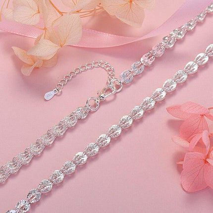 Elegant 925 Sterling Silver Jewelry Set: Bracelet and Necklace for Women